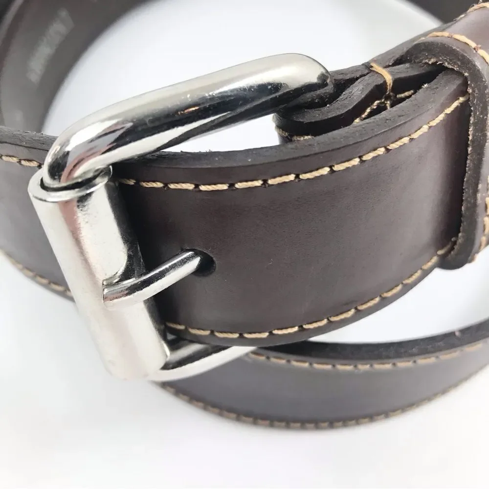 14th & Union Dark Brown Saddle Leather Nickle Free Buckle Belt New no Tags